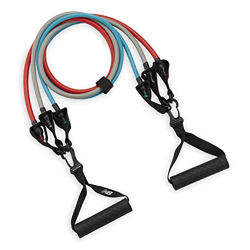 New Balance Resistance Band with Handles | 3-in-1 Exercise Cord Kit Interchangeable Cables (Light, Medium, Heavy) - Comfort Grip Foam Handles