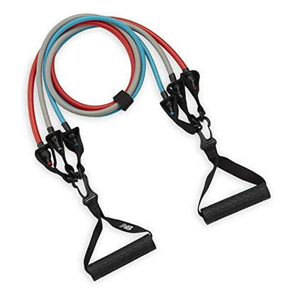 New Balance Resistance Band with Handles | 3-in-1 Exercise Cord Kit Interchangeable Cables (Light, Medium, Heavy) - Comfort Grip Foam Handles