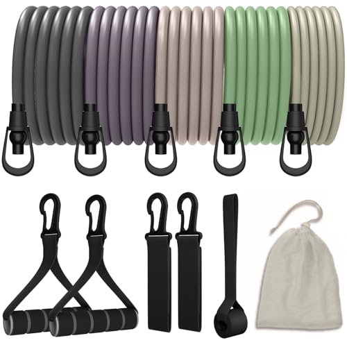 VEICK Resistance Bands Set - Exercise Equipment with Handles, Ankle Straps & Door Anchor for Home Gym, Shoulder Chest Leg Rowing Golf Cable Workout - color: Green Purple 100LBS