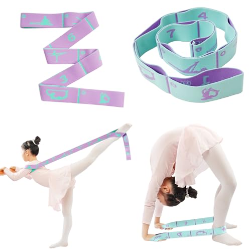 2 PCS Adjustable Extended Children's Stretching Straps with 8 Loops, Multi-Functional Elastic Stretch Bands for Gymnastics, Dance, Latin Training, Ballet, Exercise, Yoga - color: Blue+Purple