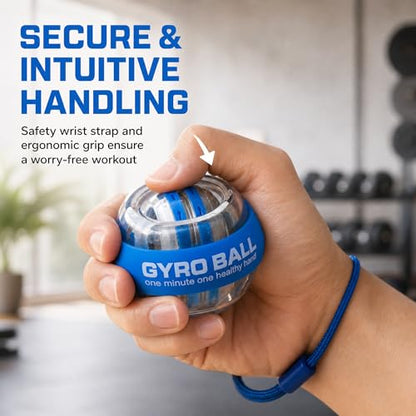 Gyro Ball Wrist Trainer, Auto Start Grip Strength Trainer with Battery-Free Self-Generating LED Lights, Forearm Trainer and Hand Exerciser, Torque Ball for Fitness, Office and Gaming - color: Blue