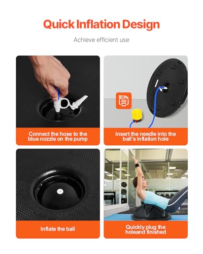 VEVOR Half Exercise Ball Trainer, 23/26 inch Balance Ball Trainer, 1500lbs Capacity Stability Ball, Yoga Ball with Resistance Bands & Foot Pump, Strength Fitness Ball for Home Gym Full Body Workout - color: 23" Particle Black