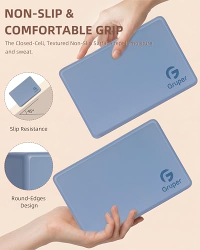 Gruper Yoga Blocks 2 Pack, 9"x6"x3" Exercise Blocks High-Density EVA Foam Blocks with Soft Non-Slip Surface, Lightweight Yoga Props for Yoga Pilates Meditation & Stretching - color: Grayish Blue