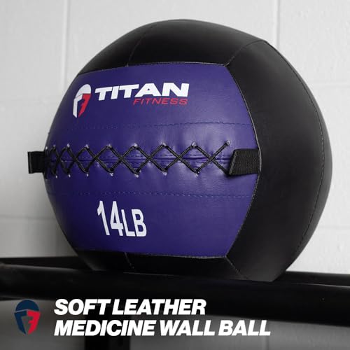 Titan Fitness Soft Leather Medicine Wall Ball Durable, Endurance, Cardio, Core Strength - size: 14 lb