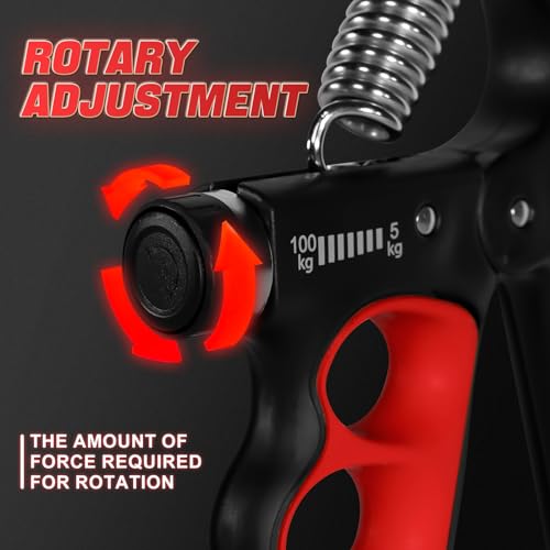 Grip Strength Trainer, Adjustable Resistance Forearm Strengthener with 11-220Lbs (5-100KG), Digital Counter, Ergonomic Hand Gripper Strengthener for Musicians, Athletes & Injury Recovery - color: Red