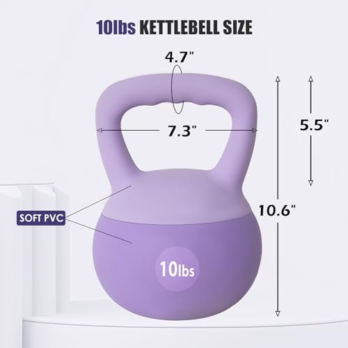SogesPower Soft Kettlebells,Iron Sand Filled Weights Strength Training Kettlebells,Shock-Proof Weights and Wide-Grip Handle,Fitness Home Gym Soft Kettlebells for Women Men Children, Purple - color: 10LBS