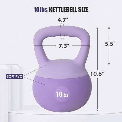SogesPower Soft Kettlebells,Iron Sand Filled Weights Strength Training Kettlebells,Shock-Proof Weights and Wide-Grip Handle,Fitness Home Gym Soft Kettlebells for Women Men Children, Purple - color: 10LBS