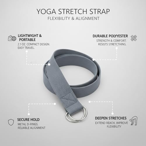 Yoga Stretch Strap, Polyester Exercise Strap for Flexibility Training and Assisted Stretches (1 PC) - color: Dark Gray