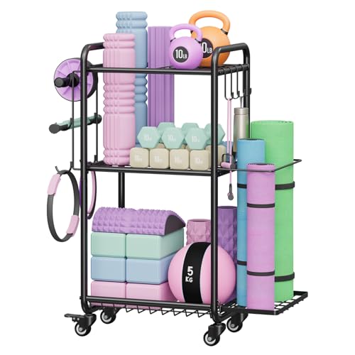Multi-Functional Home Gym Storage Rack - Yoga Mat Storage Rack, Dumbbell Weight Rack & Workout Equipment Storage with Heavy-Duty Steel Construction for Gym Fitness Organizer