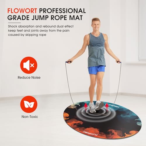 Cheete Jump Rope Mat Large Rubber Exercise Mat Indoor Outdoor Shock Absorbing Mat Non-Slip Oval Design for Floor & Rope Protection, Workout Mats for Home Gym Flooring