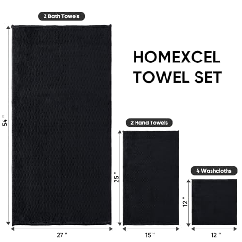HOMEXCEL 8 Piece Bath Towel Set, Microfiber Bathroom Towel - 2 Bath Towels, 2 Hand Towels, and 4 Wash Cloths, Super Soft, Highly Absorbent Towels for Bathroom, Gym, Hotel, and Spa (Black)