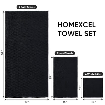 HOMEXCEL 8 Piece Bath Towel Set, Microfiber Bathroom Towel - 2 Bath Towels, 2 Hand Towels, and 4 Wash Cloths, Super Soft, Highly Absorbent Towels for Bathroom, Gym, Hotel, and Spa (Black)
