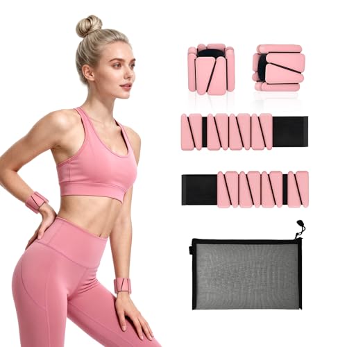 Ankle Weights 2 lb Set for Women & Men - Adjustable Wrist/Leg Weights with Soft Neoprene & Metal D-Ring, Sweat-Proof for Walking Running Pilates HIIT At Home Workout - color: Pink