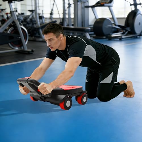 4-Wheel Abdominal Roller with Elbow Support & Phone Holder, Ab Roller Wheel, Foldable Ab Roller Wheel, Portable Fitness Equipment for Beginners & Advanced