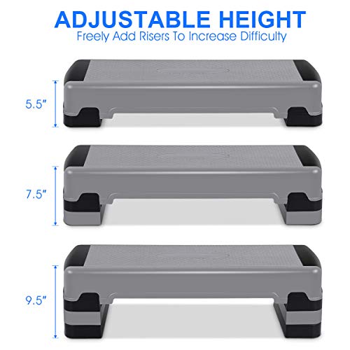 Casart Aerobic Exercise Step Platform 35 Inch W/Non-Slip Surface Adjustable Height 6" - 8" - 10" Exercise Step Platform Trainer Stepper