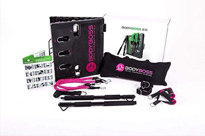 Home Gym 2.0 - Full Portable Gym Home Workout Package, Includes a Set of Resistance Bands (2) - Collapsible Resistance Bar, Handles + More- Full Body Workouts for Home, Travel or Outside