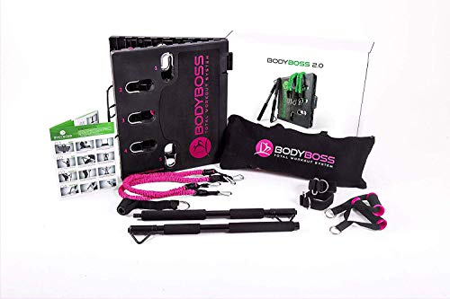 BodyBoss Home Gym 2.0 - Full Portable Gym Home Workout Package, Includes a Set of Resistance Bands (2) - Collapsible Resistance Bar, Handles + More- Full Body Workouts for Home, Travel or Outside