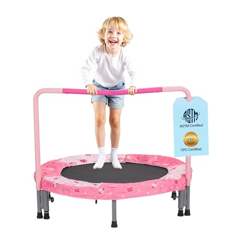 VEVOR 3/4.6/5 FT Trampoline Indoor/Outdoor Trampoline for Toddlers, Foldable Mini Baby Jump Toy with Foam Handle, Recreational Trampolines Birthday Gift for 3+ Years Kids - color: Pink + Light Pink, size: 3FT