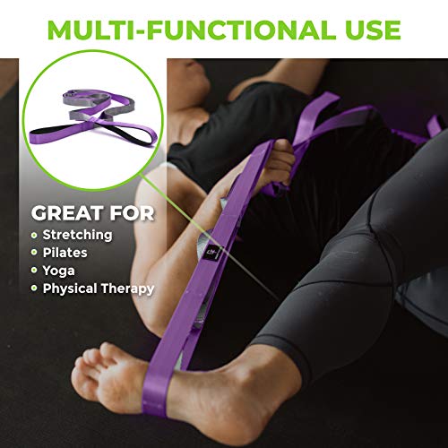 Stretching Strap for Physical Therapy, 12 Multi-Loop Stretch Strap 1" W x 8' L, Neoprene Handles, Physical Therapy Equipment, Yoga Straps for Stretching, Leg Stretcher.