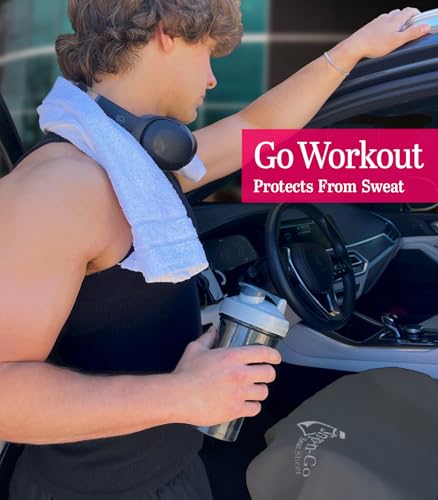 Car Seat Towel Cover After Gym Workout Yoga Pets: Snap-n-Go Seat Sheet™ Universal Fit with Headrest Post Straps, Quick-Dry Washable Sweat Protector for Car, Truck, SUV Interior Protection (Dark Gray)