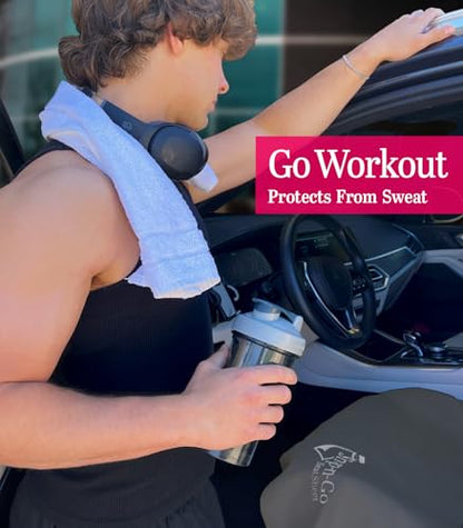 Car Seat Towel Cover After Gym Workout Yoga Pets: Snap-n-Go Seat Sheet™ Universal Fit with Headrest Post Straps, Quick-Dry Washable Sweat Protector for Car, Truck, SUV Interior Protection (Dark Gray)