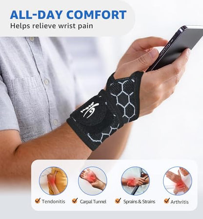Upgraded 3D Knit Breathable Wrist Brace Wrist Wrap, Extended Length Adjustable Compression Strap, Elastic Support for Wrist Pain Relief, Carpal Tunnel, Sports, Gym & Daily Use (1, Black)