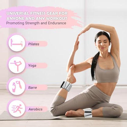 Wrist Ankle Weights for Women, Soft Silicone Wrist Weights Set of 2 for Walking, Pilates, Yoga, Barre & Strength Training, Weighted Bangles with Secure Non-Slip Fit for Arm & Leg Workouts, 2 lb / 4 lb