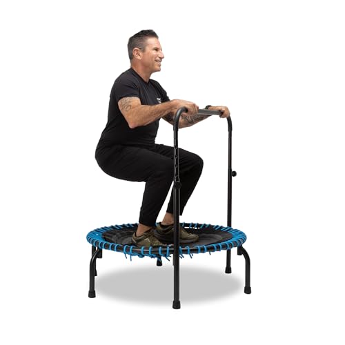 JumSport 350 Series 39" Trampoline & Handle Bar Bundle, 30 Adjustable Bungees, Stable No-Tip Arched Legs, & 60 Day Trial Streaming Video & DVD, Teal