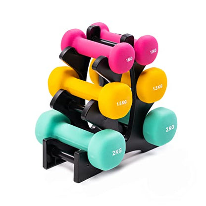 PRISP Dumbbells Set with Rack - 3 Pairs of Neoprene Free Weights with Stand