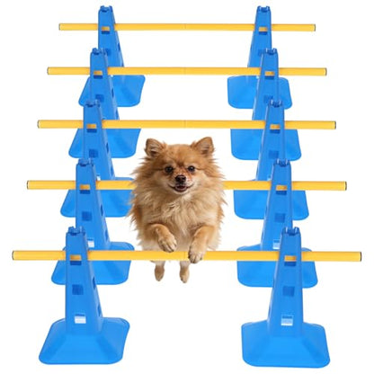 Dog Agility Hurdle Cone Set, Dog Agility Course Backyard Set with Height Adjustable Crossbar for Rehabilitation & Beginners, Dog Agility Equipment for Obstacle Courses,4 Height Levels (10 Pack