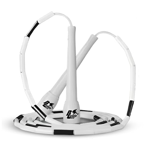 Buddy Lee New Beaded Jump Rope – Adjustable Skipping Rope for Adults – Durable, Tangle-Free Fitness Jump Rope with Ergonomic Handles for Cardio, Training & Outdoor Workouts - color: White/Black