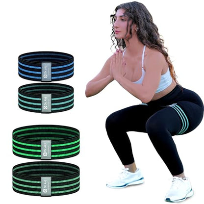 Dr. Aid Fabric Resistance Bands for Women & Men – 4 Booty Bands Set (2 Sizes, 2 Tension Levels) – Non-Slip, Non-Curl, Tear-Resistant, Extra Stretchy Workout Bands for Legs, Hips, Glutes & Butt