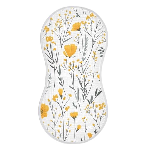 Yellow Flowers Muslin Burp Cloths 4 Pack - Extra Large 22"x11", 4-Layer Soft Absorbent Cotton, Waterproof Backing, Baby Drool Rags for Newborn