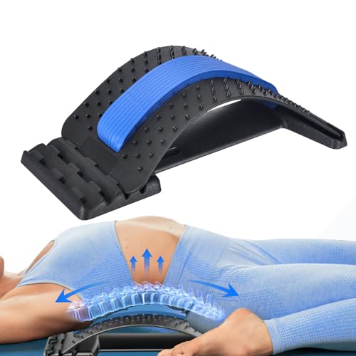 Back Stretcher for Lower Back Pain Relief, 4 Level Adjustable Lumbar Cracker Board Massager, Stretching Device for Scoliosis, Sciatica, Herniated Disc, Posture Correction (Blue) - color: Blue