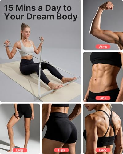YOTTOY Pilates Bar Kit with Resistance Bands - 3-Bar Pilates Workout Equipment for Legs, Hips, Waist & Arms Workout, Portable Home Gym Exercise Equipment for Women & Men