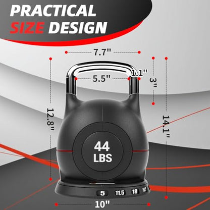 LIFERUN Adjustable Kettlebell Set with 7 Weight Levels, Choose 22.5 lb or 44 lb, Quick-Change Weight Dial & Safety Lock, Space-Saving Design, Full-Body Workout & Cross-Training