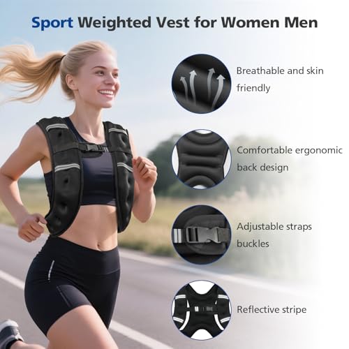 6lb/8lb/12lb/16lb/20Lb Weighted Vest Woman Men with Reflective Stripe, Chest Size Adjustable Strength Training Weight Vest for Walk Running Jogging - color: Dark Grey, size: 8 Lbs