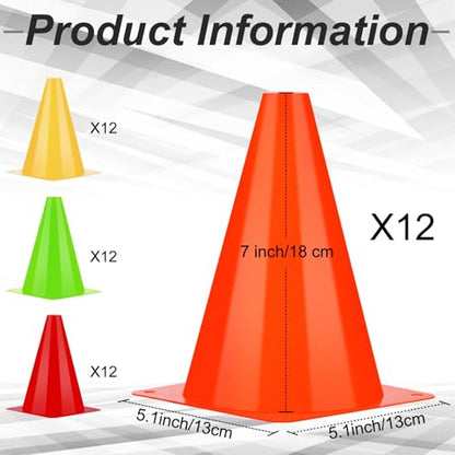 48 Pack 7" or 9" Plastic Traffic Cones Agility Field Marker Soccer/Safety/Sports/Training Cones for Skating Basketball Football Practice Drills Themed Party Decorations