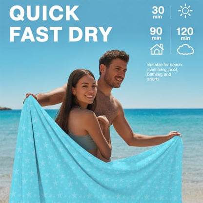 Microfiber Beach Towel Sand Free Quick Dry Oversized Lightweight Starfish Polka Dot Sky Blue Nautical Pattern Travel Blanket Swim Pool Accessories 71 x 32 Inches 1 Pcs - color: Sea