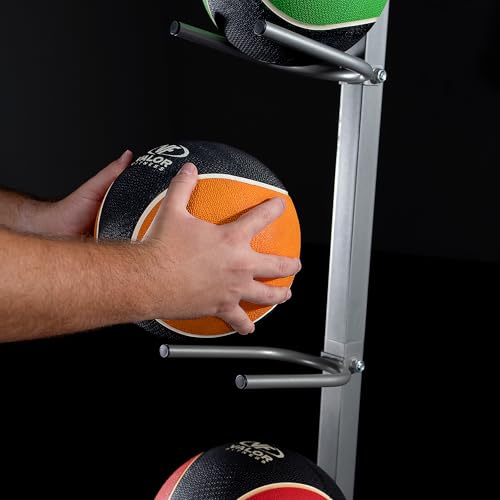 Valor Fitness Upright Exercise Ball Storage Rack - Holds 5 Medicine Balls, Slam Balls, Wall Balls or Basketballs, 250 lb Capacity, Space-Saving Stand for Home Gym Equipment Sports Equipment Organizer