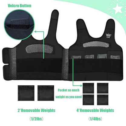 Weighted Vest for Kids Including 6 Removable Weights, (Medium, Ages 5 to 9) - color: Green, size: Medium