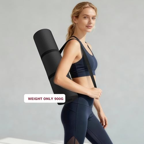 KEEP Extra Thick NBR Yoga Mat for Women & Men, 10mm Thick, 72”x24” Large Exercise Mat with Non-Slip Workout Mat for Yoga, Pilates, Stretching, Meditation – Wide & Cushioned Fitness Mat - color: Black