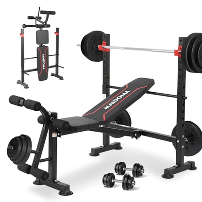 Foldable 1500LBS Capacity 8 IN 1 Weight Bench Set with Leg Extension/Squat Rack/Preacher Curl, Adjustable Bench Press for Home Gym Full Body Workout (US Stock)