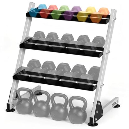 DERACY Dumbbell Rack, 3-Tier Dumbbell Weight Rack for Home Gym, Dumbbell Set Organizer for Dumbbell Kettlebell Barbell, Heavy Duty Weight Storage Rack, Dumbbell Stand Only