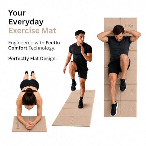Foldable Yoga Mat, 72" x 24", 6mm Thick, Lightweight & Non-Slip - color: Khaki