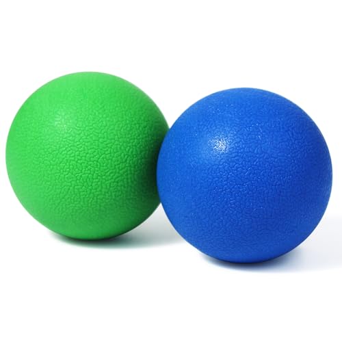 2-Pack Firm Lacrosse Massage Balls- for Deep Tissue, Trigger Point & Myofascial Release Therapy, Relieve Muscle Knots (Green&Blue)
