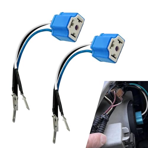 2 PCS H4 16AWG Wiring Harness Carlight Socket, Copper Core Ribbon Cable Connector with Terminal, Wider Ceramic Housing Triple Plug Base, Universal Lead-in Socket Female Plug Connector (Blue)