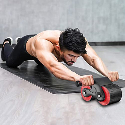 Ab Wheel Roller Automatic Rebound with Knee Pad Mat,Core Muscle Ab Trainer,Double Round Abdominal Muscle Wheel,Ab Workout Exercise Wheel Equipment for Male Female Beginners Lose Weight