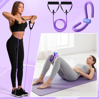 17 Pcs Home Pilates Kit with Resistance Bands 6 Tube Pedal Puller Resistance Band Set for Women Weight Loss Leg Training Workout Equipment Gym Exercise Equipment Beginners Yoga (Purple)