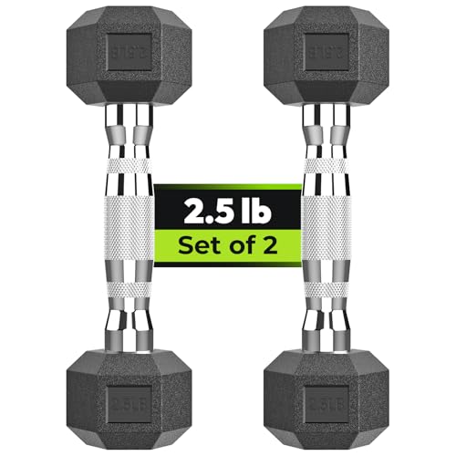HANDBODE Hex Dumbbell Set, 2.5-65 lb Rubber Encased Exercise & Fitness Dumbbells, Weights Dumbbells Set of 2, Hand Weight for Strength Training - size: 2.5 lb, Pair, style: Chrome Handle